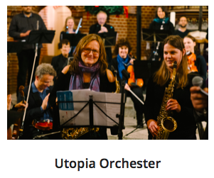 Mitglieder des Utopia Orchesters mit ihren Instrumenten